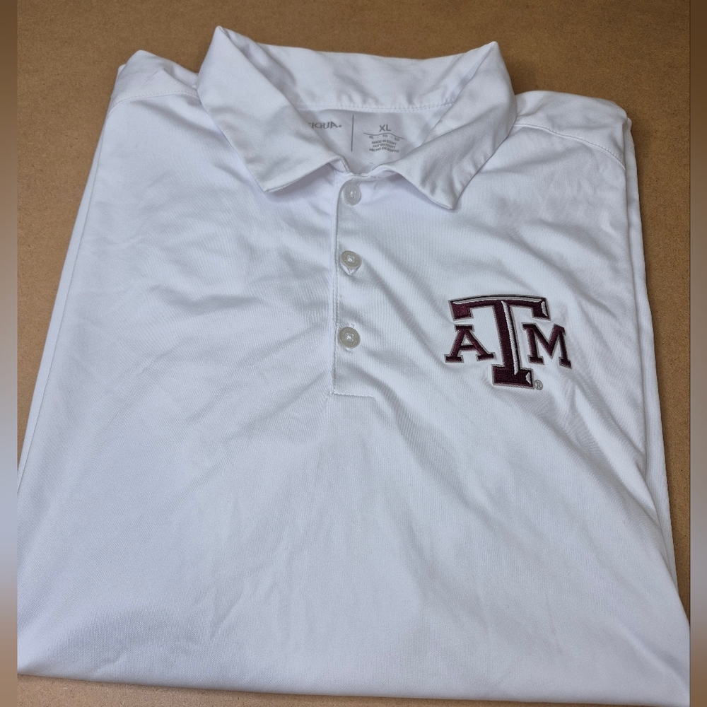 Antigua White Polo Shirt with Maroon Texas A&M Logo